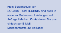  Klein-Solarmodule von  SOLARSTROMTECHNIK sind auch in  anderen