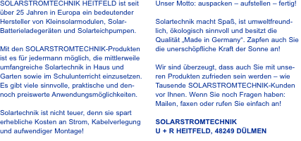 SOLARSTROMTECHNIK HEITFELD ist seit über 25 Jahren in Europa ei