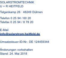 solarstromtechnik U + R Heitfeld  Telgenkamp 26 · 48249 Dülmen 